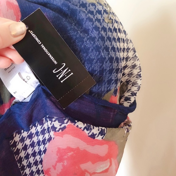 Brand New INC Houndstooth Floral Square Scarf - Picture 4 of 5